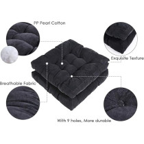 Raj Furniture Square Shape Floor Pillow Set Of 2, 22 x 22 Inch, Black