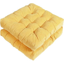 Raj Furniture Square Shape Floor Pillow Set Of 2, 22 x 22 Inch, Yellow