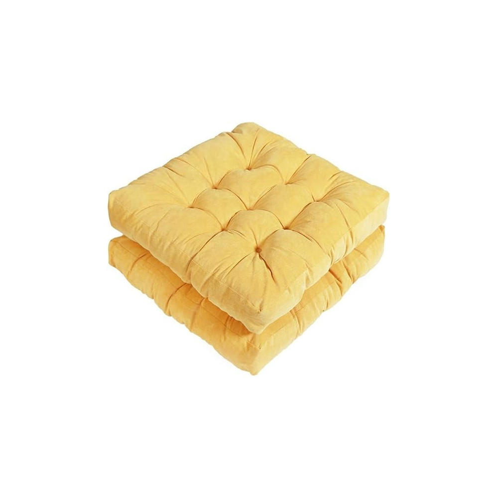 Raj Furniture Square Shape Floor Pillow Set Of 2, 22 x 22 Inch, Yellow
