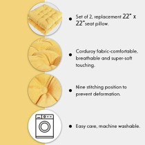 Raj Furniture Square Shape Floor Pillow Set Of 2, 22 x 22 Inch, Yellow