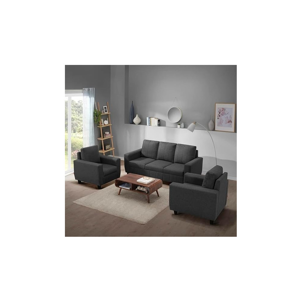 Raj Furniture 3 Plus 1 Plus 1 Seater Modern Fabric Sofa, Pebble Brown