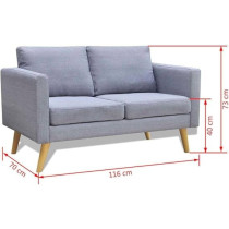 vidaXL Living Room 2-Seater Couch Sofa Set, Light Grey