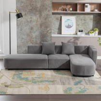 Ripple Furniture 3 Piece Living Room Sectional Sofa Set And 2 Pillows, Grey
