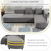 Ripple Furniture 3 Piece Living Room Sectional Sofa Set And 2 Pillows, Grey