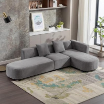 Ripple Furniture 3 Piece Living Room Sectional Sofa Set And 2 Pillows, Grey