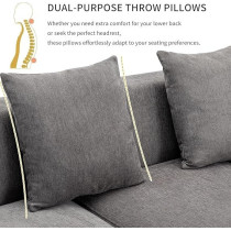 Ripple Furniture 3 Piece Living Room Sectional Sofa Set And 2 Pillows, Grey
