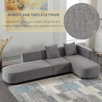 Ripple Furniture 3 Piece Living Room Sectional Sofa Set And 2 Pillows, Grey
