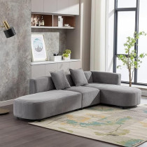 Ripple Furniture 3 Piece Living Room Sectional Sofa Set And 2 Pillows, Grey