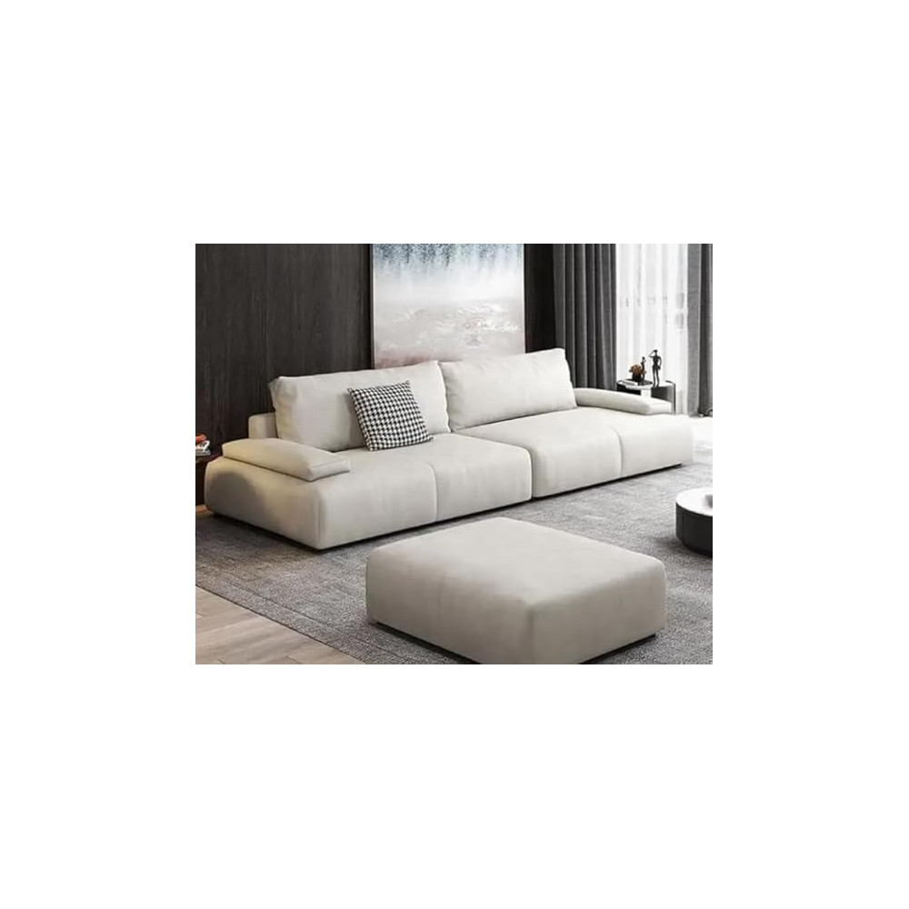 Ripple Furniture Modern PU Leather Sofa Couches With Ottoman And Pillows For Living Room, Beige
