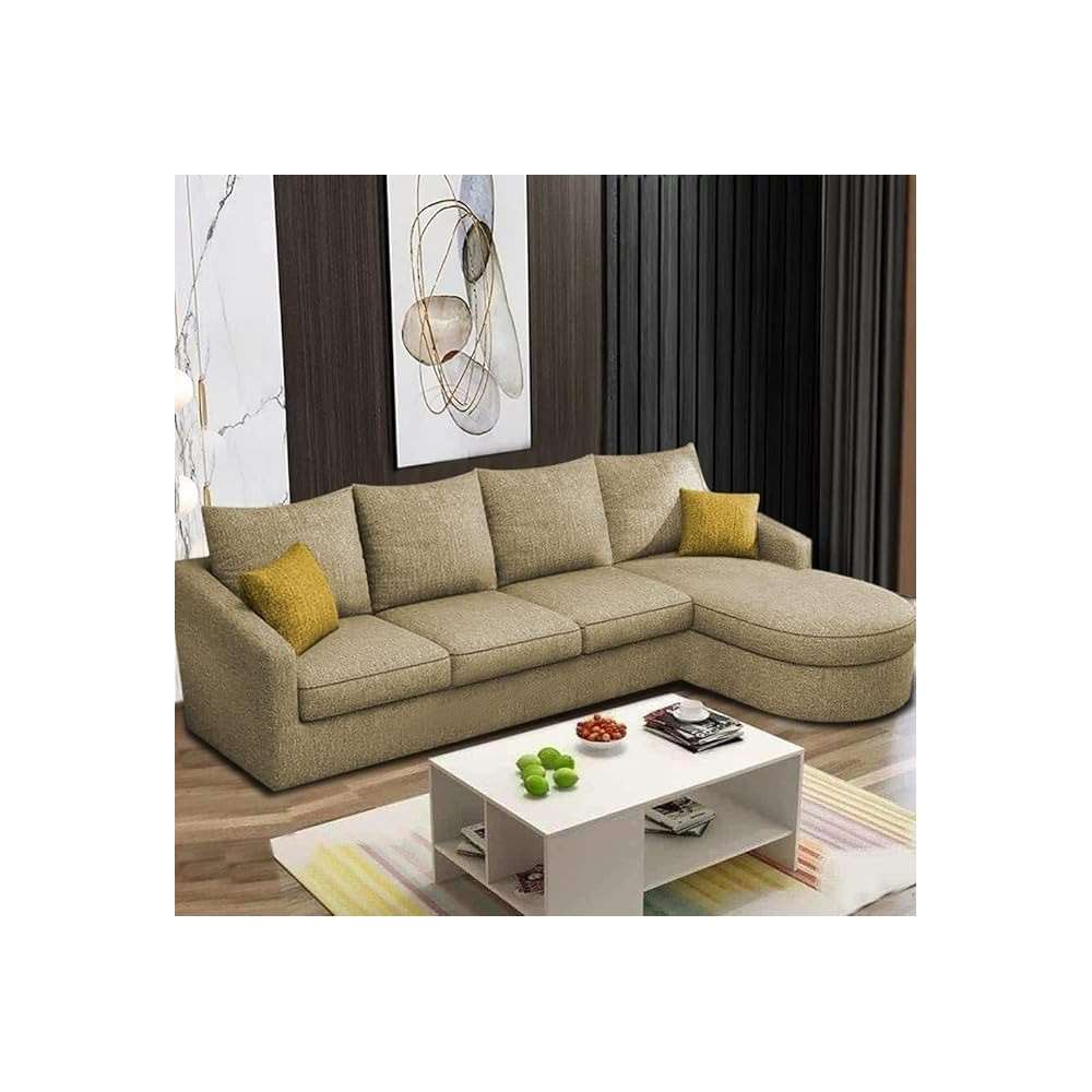 Raj Furniture The Round Lounger L-Shape 6 Seater Sofa Set For Your Living Room, Rhs, Cream