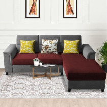 Raj Furniture Elegant 4 Seater L Shape Sofa Set For Living Room, Maroon Grey