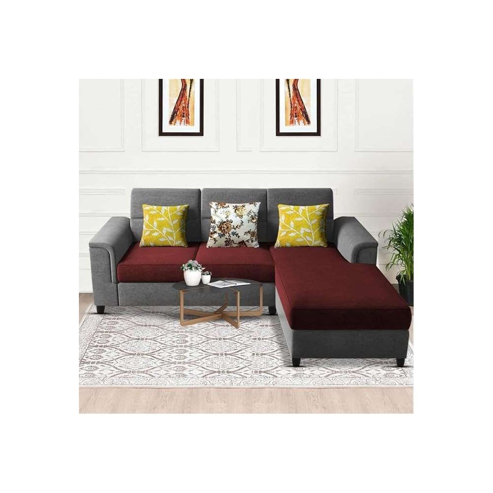 Raj Furniture Elegant 4 Seater L Shape Sofa Set For Living Room, Maroon Grey