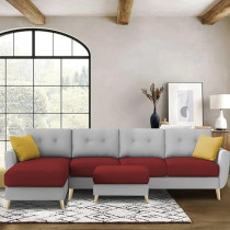 Raj Furniture Luxury 6 Seater L Shape Sofa Set For Living Room In Premium Fabric Lhs, Maroon Grey