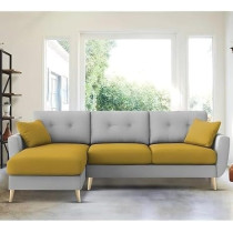 Raj Furniture 4 Seater L-Shaped Living Room Sofa In Plush Velvet Fabric Lhs, Yellow/Grey Fabric