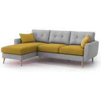 Raj Furniture 4 Seater L-Shaped Living Room Sofa In Plush Velvet Fabric Lhs, Yellow/Grey Fabric