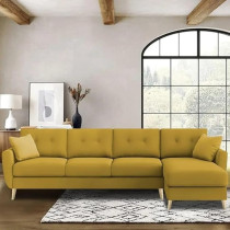 Ripple Furniture Luxury 6 Seater L Shape Sofa Set For Living Room In Premium Fabric, Rhs, Yellow