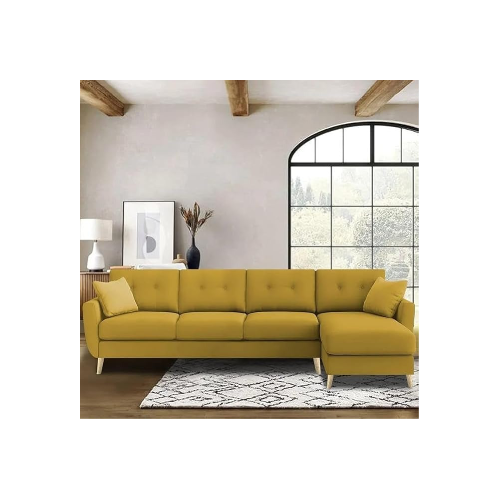 Ripple Furniture Luxury 6 Seater L Shape Sofa Set For Living Room In Premium Fabric, Rhs, Yellow