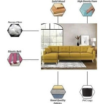Ripple Furniture Luxury 6 Seater L Shape Sofa Set For Living Room In Premium Fabric, Rhs, Yellow
