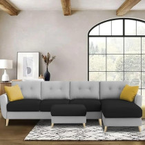 Ripple Furniture Luxury 6 Seater L Shape Sofa Set For Living Room In Premium Fabric Rhs, Black Grey