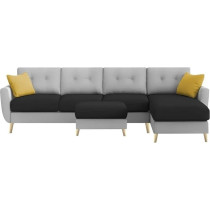 Ripple Furniture Luxury 6 Seater L Shape Sofa Set For Living Room In Premium Fabric Rhs, Black Grey
