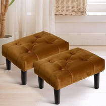 Raj Furniture Small Footstool Ottoman, Velvet Soft Footrest Ottoman With Wood Legs, Sofa Footrest Extra Seating For Living Room Entryway Office, Coffee