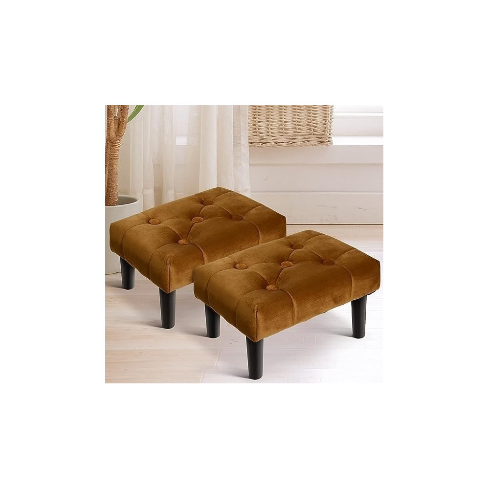 Raj Furniture Small Footstool Ottoman, Velvet Soft Footrest Ottoman With Wood Legs, Sofa Footrest Extra Seating For Living Room Entryway Office, Coffee