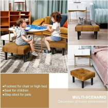 Raj Furniture Small Footstool Ottoman, Velvet Soft Footrest Ottoman With Wood Legs, Sofa Footrest Extra Seating For Living Room Entryway Office, Coffee