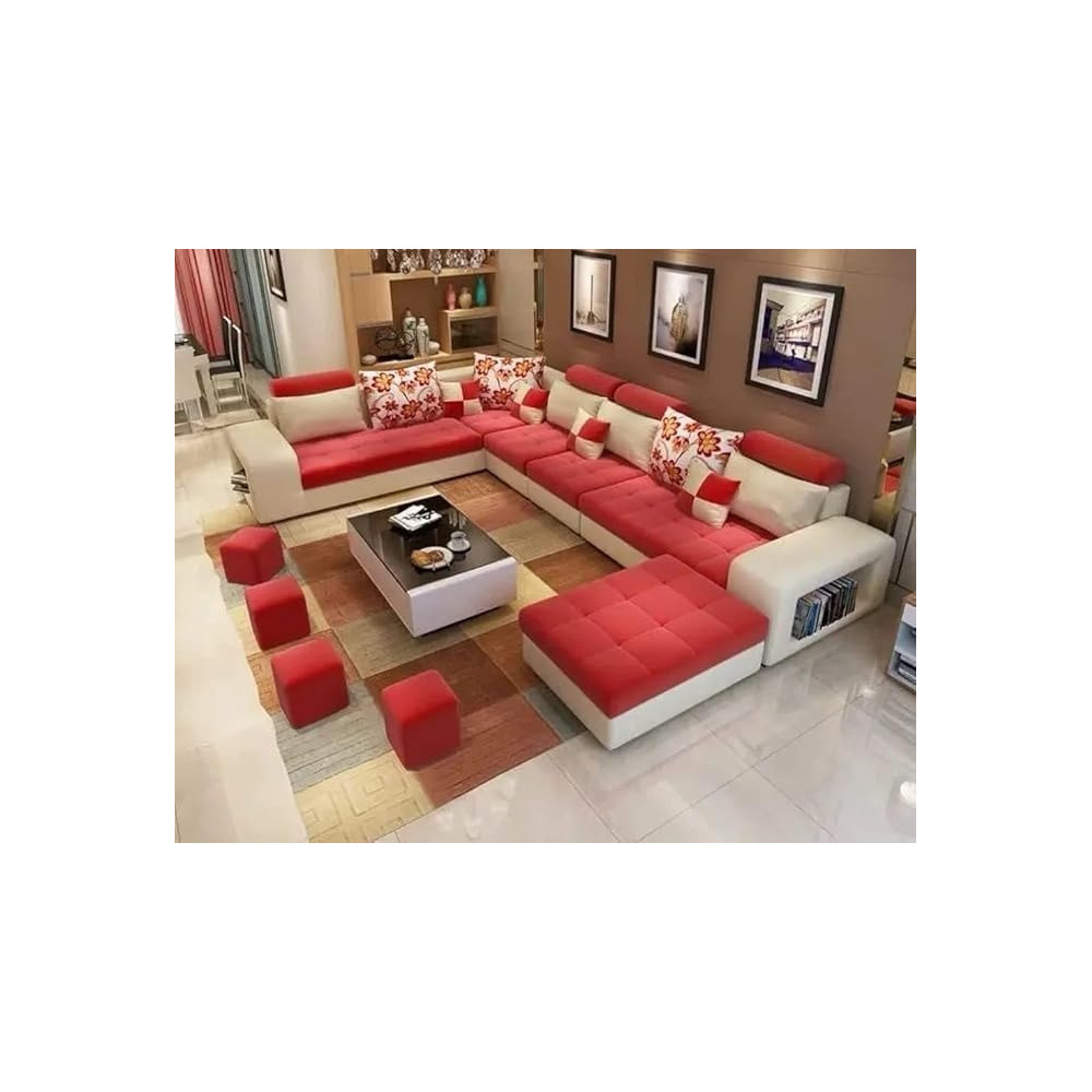 Ripple Furniture Apartment And Living Room Luxury Corner Sofa Set, Red