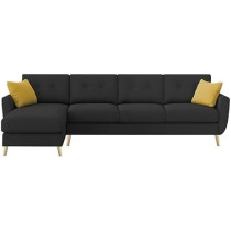 Raj Furniture L-Shaped Sofa Set 6 Seater Lhs With Premium Velvet Upholstery, Black Fabric