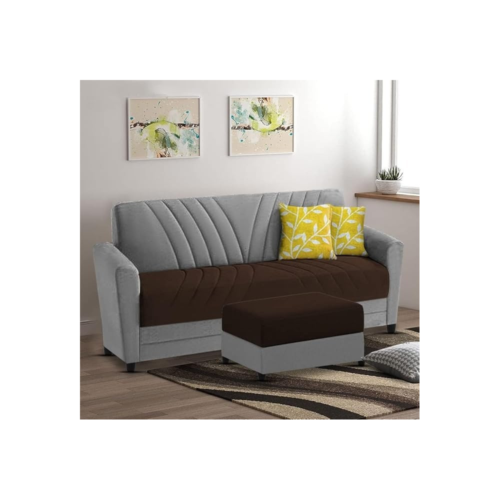 Ripple Furniture Elegance Essence 3 Seater Sofa Set With Ottoman, Brown Grey