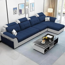 Ripple Furniture Luxury Rhs L Shape Sofa Set For Living Room In Premium Fabric, Blue/Grey