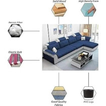 Ripple Furniture Luxury Rhs L Shape Sofa Set For Living Room In Premium Fabric, Blue/Grey
