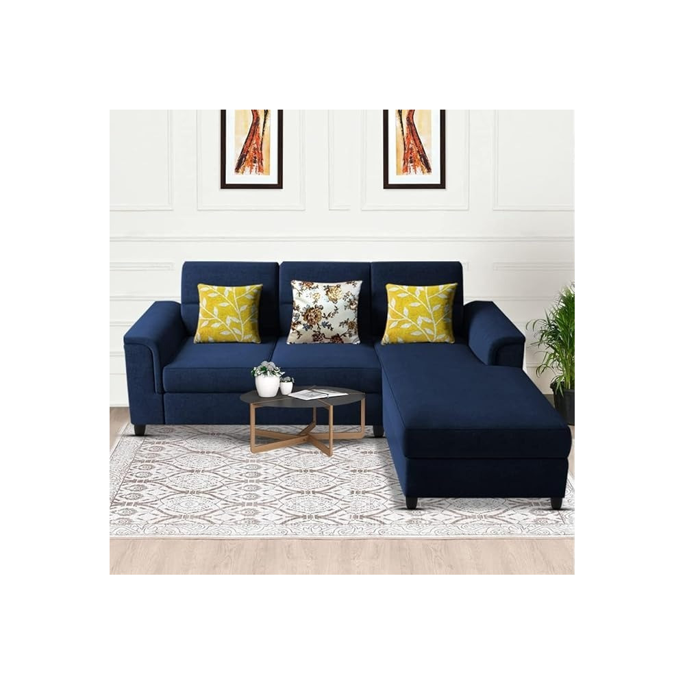 Raj Furniture Elegant 4 Seater L Shape Sofa Set For Living Room, Blue