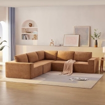 Ripple Furniture Luxury Upholstered Sectional Couch Set With Foam-Filled, L-Shaped Modular Reversible Sofa-Bed W/Free Combination, Modern Cozy Sleeper Furniture For Living Room Large Space, Brown