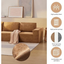 Ripple Furniture Luxury Upholstered Sectional Couch Set With Foam-Filled, L-Shaped Modular Reversible Sofa-Bed W/Free Combination, Modern Cozy Sleeper Furniture For Living Room Large Space, Brown