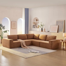 Ripple Furniture Luxury Upholstered Sectional Couch Set With Foam-Filled, L-Shaped Modular Reversible Sofa-Bed W/Free Combination, Modern Cozy Sleeper Furniture For Living Room Large Space, Brown