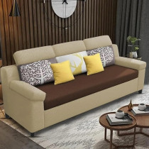 Raj Furniture Luxury 3 Seater Sofa For Living Room In Premium Fabric, Cream/Brown