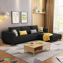Raj Furniture 4 Seater L Shape Sofa Set For Living Room, Black Fabric