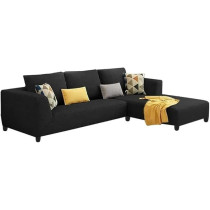 Raj Furniture 4 Seater L Shape Sofa Set For Living Room, Black Fabric