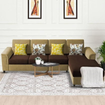 Raj Furniture Harmony 6-Seater L-Shape Sofa Set For Living Room, Cream Brown