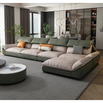 Raj Furniture Nordic Style Modern Luxury Leather Living Room Couch, Green/Beige