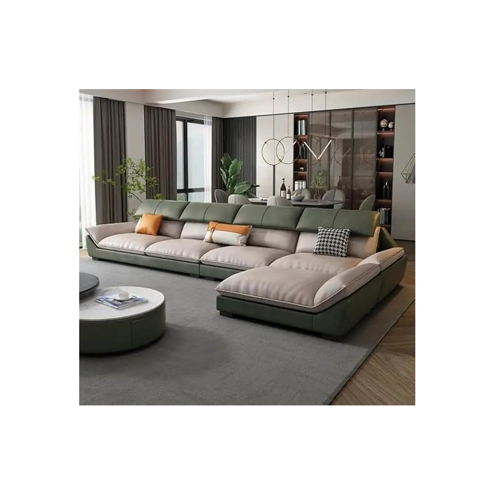 Raj Furniture Nordic Style Modern Luxury Leather Living Room Couch, Green/Beige