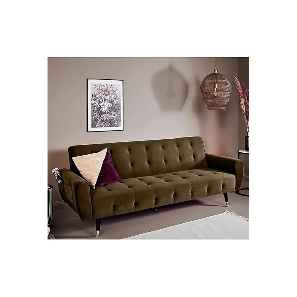 Raj Furniture 2 In 1 Upholstered Flip Sofa Bed, Brown