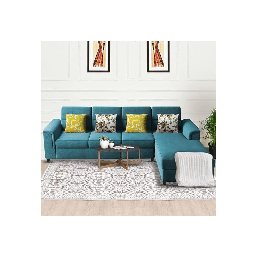 Raj Furniture Harmony 6-Seater L-Shape Sofa Set For Living Room, Turquoise