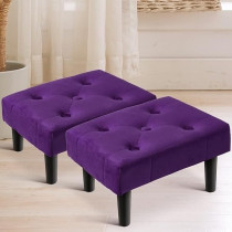 Raj Furniture Small Footstool Ottoman, Velvet Soft Footrest Ottoman With Wood Legs, Sofa Footrest Extra Seating For Living Room Entryway Office, Purple