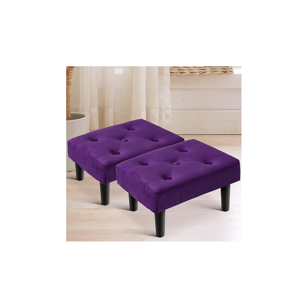 Raj Furniture Small Footstool Ottoman, Velvet Soft Footrest Ottoman With Wood Legs, Sofa Footrest Extra Seating For Living Room Entryway Office, Purple