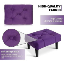Raj Furniture Small Footstool Ottoman, Velvet Soft Footrest Ottoman With Wood Legs, Sofa Footrest Extra Seating For Living Room Entryway Office, Purple
