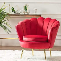 Raj Furniture Round Shaped Flower Chair Mettle Legs, Velvet, Red