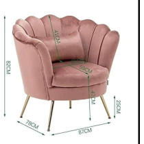 Raj Furniture Round Shaped Flower Chair Mettle Legs, Velvet, Red