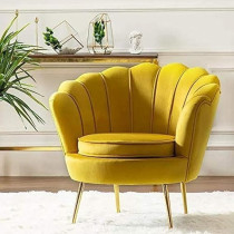 Raj Furniture Round Shaped Flower Chair Mettle Legs, Velvet, Yellow